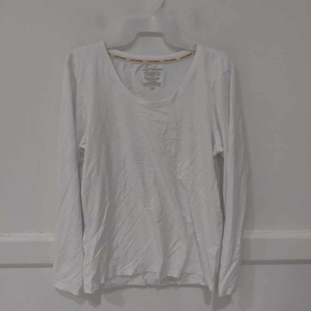 NWoT Lucky Brand Women Long Sleeve Lounge Crew Neck Top White Size XL $50 2D217
